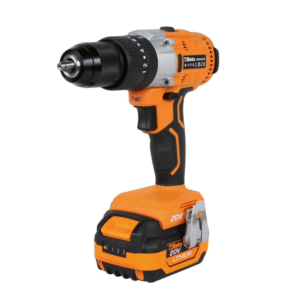 BETA 1972/K20V-13BMC80 – Kit de taladro de impacto sin escobillas de 20 V con 2 baterías de 4 Ah y cargador, 80 Nm, portabrocas de 13 mm, LED integrado, estuche rígido