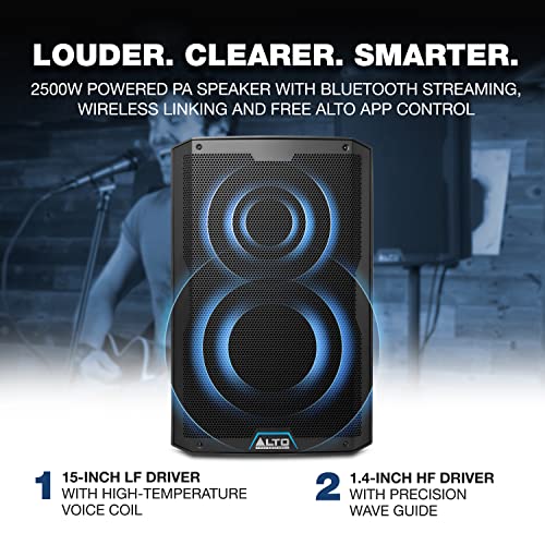 Alto Professional TS415 Altavoz PA Activo de 2500W 15" con Mezclador de 3 Canales, Streaming Bluetooth, Emparejamiento Inalámbrico de Altavoces, DSP y App Alto