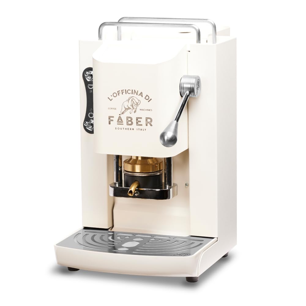 FABER COFFEE MACHINES | Modelo Pro Deluxe | Cafetera monodosis ese 44 mm | acabados cromo | Prensacialda de latón (Pure White)
