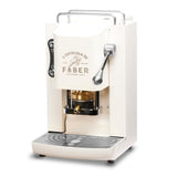 FABER COFFEE MACHINES | Modelo Pro Deluxe | Cafetera monodosis ese 44 mm | acabados cromo | Prensacialda de latón (Pure White)