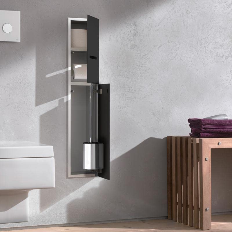 Emco ASIS 2.0 - Módulo de Armario Empotrado para escobilla de Inodoro, Armario de baño con Soporte para Rollo de Papel higiénico y Compartimento Adicional, gabinete Alto con función de Empuje para