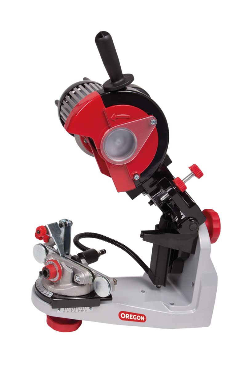 Oregon Afilador de Cadena de Motosierras Profesional de 230 Voltios con Cepo Hidráulico, Sistema Universal para Todo Tipo de Motosierras (620-230)