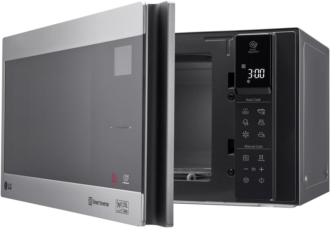 LG Microondas MS2595CIS con tecnología Smart Inverter 25 litros de capacidad, 1000 W, programas automáticos, niveles de potencia ajustables y función EasyClean, color plateado