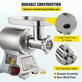 VEVOR Picadora de carne eléctrica 1100 W, capacidad 250kg/h, triturador de carne comercial, material de acero inoxidable para restaurantes supermercados tiendas de restauración rápida carnicerías