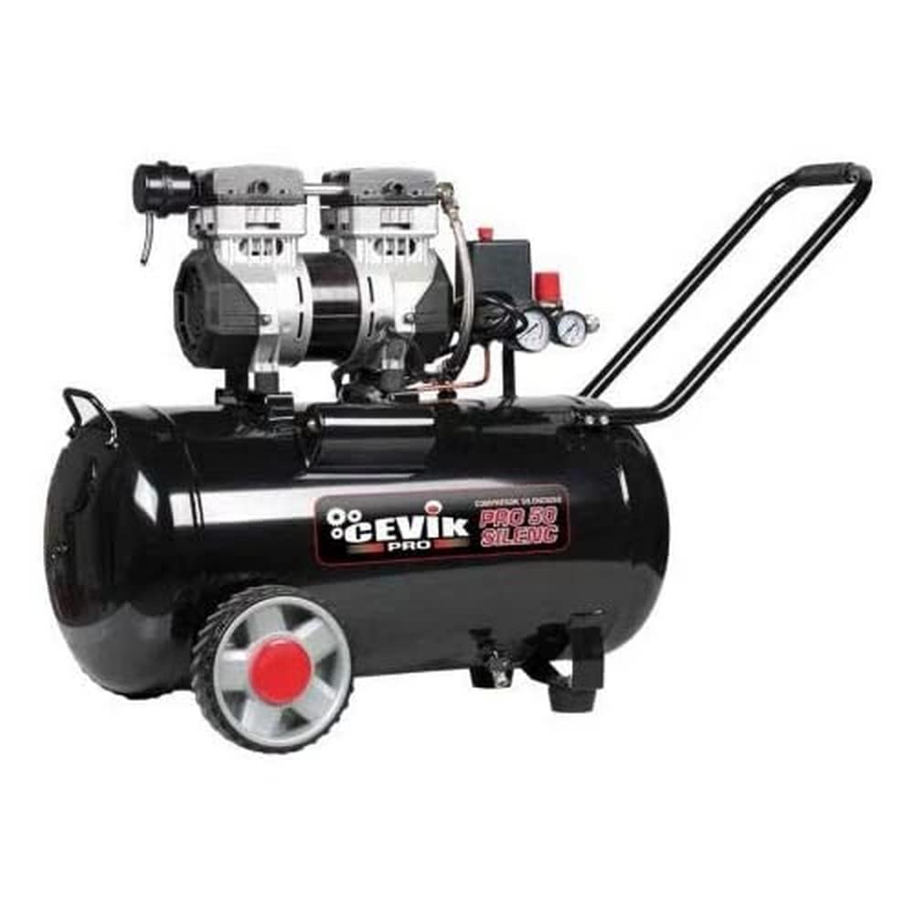 CEVIK PRO - CA-PRO50SILENC - Compresor Aire Silencioso - 59 dB - 50 litros - 1.5HP - Máx 8 Bar - 150 l/min - Sin Aceite - Dos Salidas de Aire - Compacto y Portátil - Compresor de Pintura y Neumática