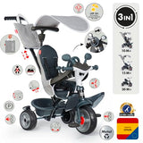 Smoby - Triciclo Baby Driver Confort Gris 3 en 1 Progresivo, Sostenible, Freno de Estacionamiento, Barra Parental Ajustable, Volante con Claxon, Desde 10 Meses hasta 3 Años (7600741503)