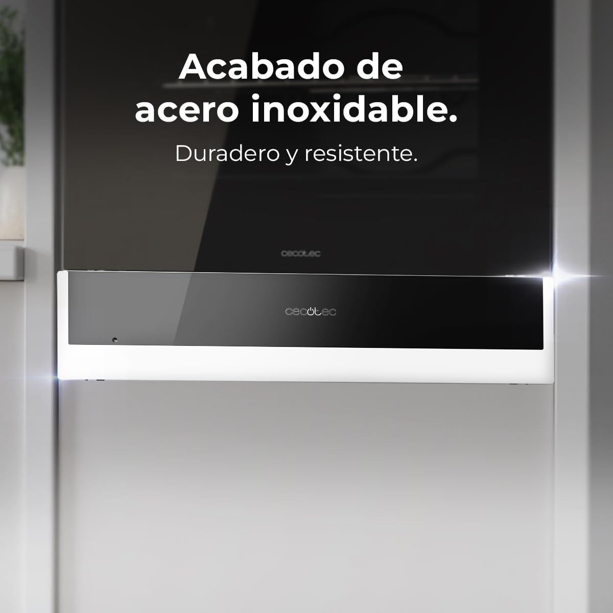 Cecotec Cajón Calientaplatos Integrable 60cm Bolero Hexa WD Edge. 470W Potencia Máxima, Temperatura Ajustable 30-80º, Control Mecánico, Alfombra Antideslizante Interior, Negro e INOX