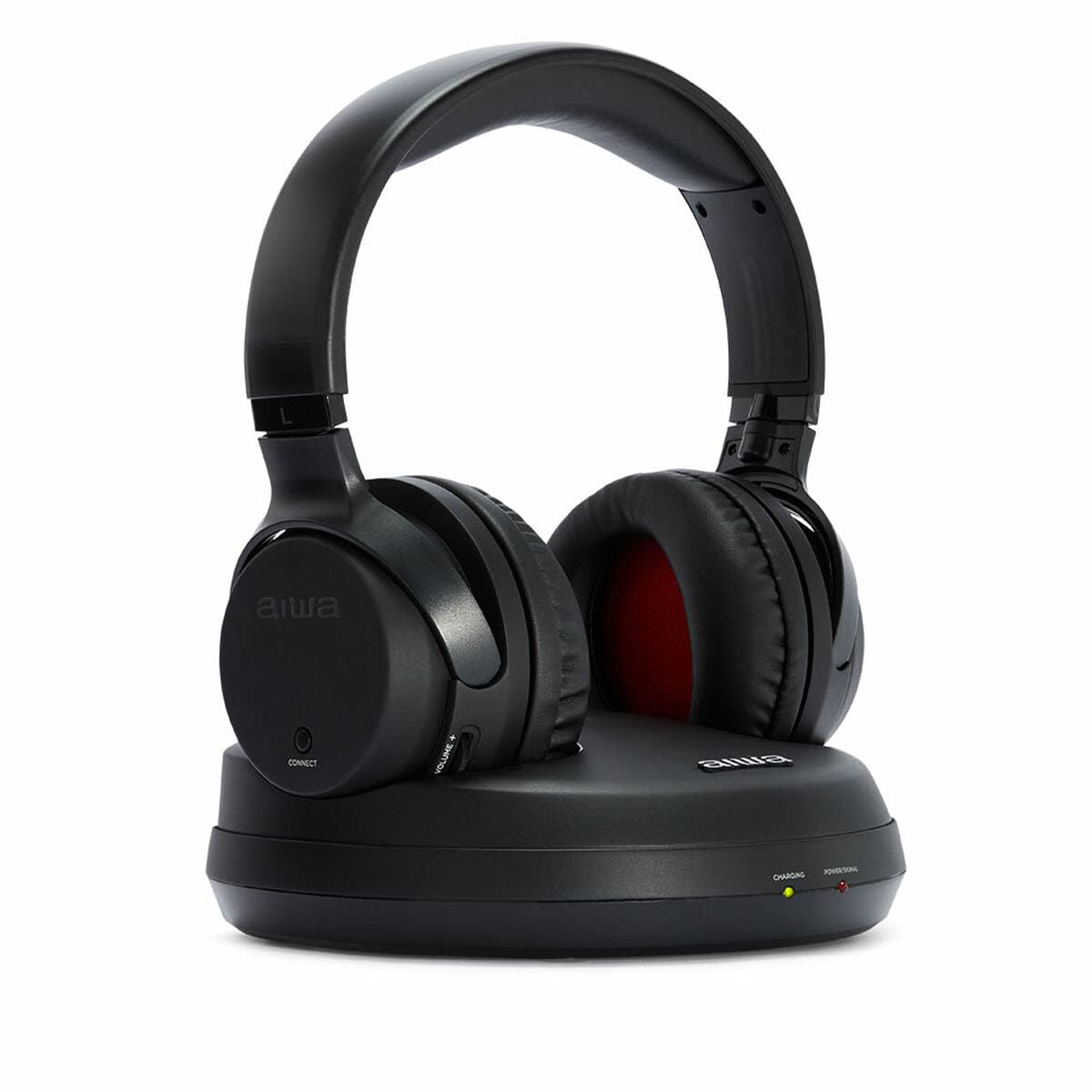 Aiwa WHF-930D Auriculares TV Inalámbricos, Supraaurales HiFi con Conexión óptica. Transmisión Inalámbrica por RF, Selector de 3 Canales, Completamente Recargable Negro