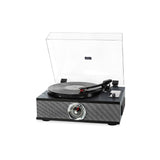 Platino Vinilo Halterrego Todo en uno con 2 HP Integrados/Tapa, RMS 2 x 8 W, 3 velocidades, Reproductor de CD, BT in, Radio FM, Aux in, RCA out, Color Negro