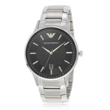 Emporio Armani Reloj para hombre, movimiento de tres manecillas con fecha, caja de acero inoxidable plateado de 43 mm con correa de acero inoxidable, AR11181, Tono plateado y negro