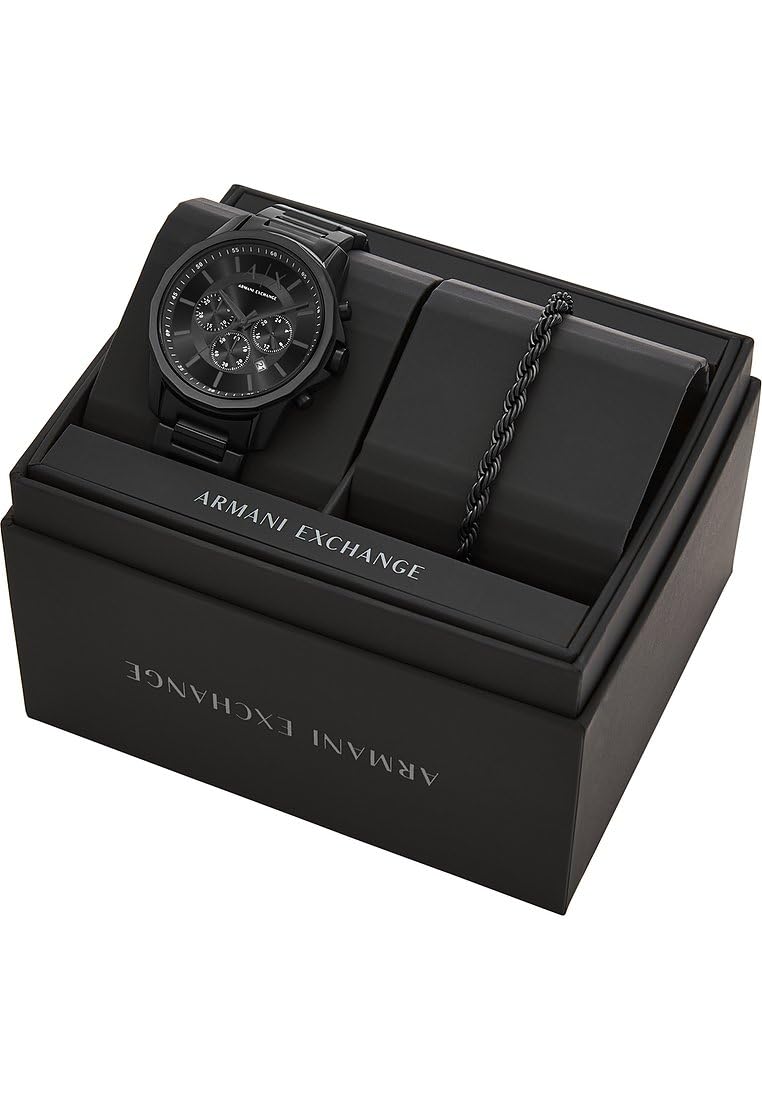 Armani Exchange Reloj Negro para Hombre, Movimiento cronógrafo Cuarzo y Caja 44mm con Correa Acero Inoxidable, Grafito y Negro Azabache