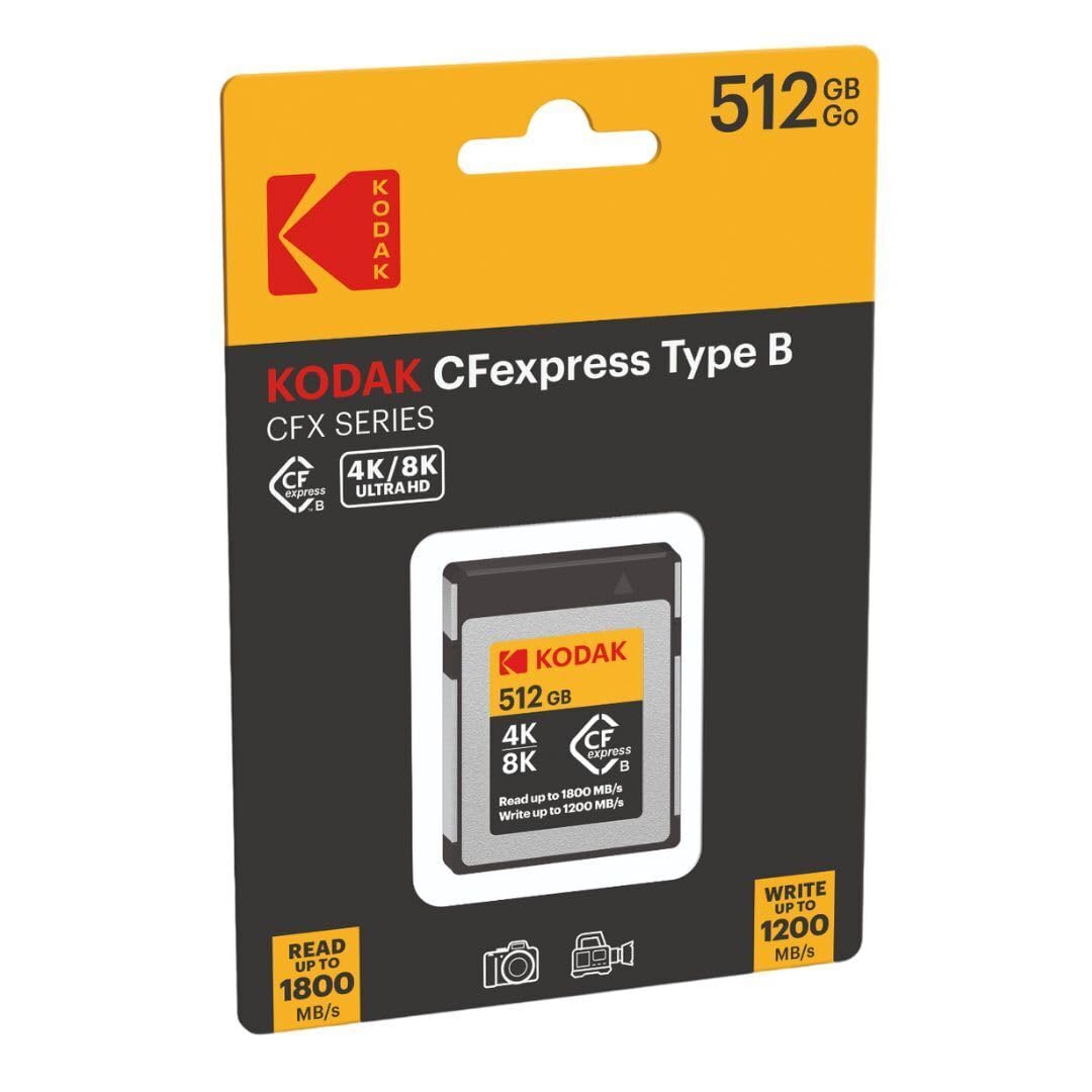 Kodak Tarjeta de Memoria CFexpress Tipo B de 512 GB con Lectura de 1800 MB y Escritura de 1200 MBps (EKMCFX512GK)