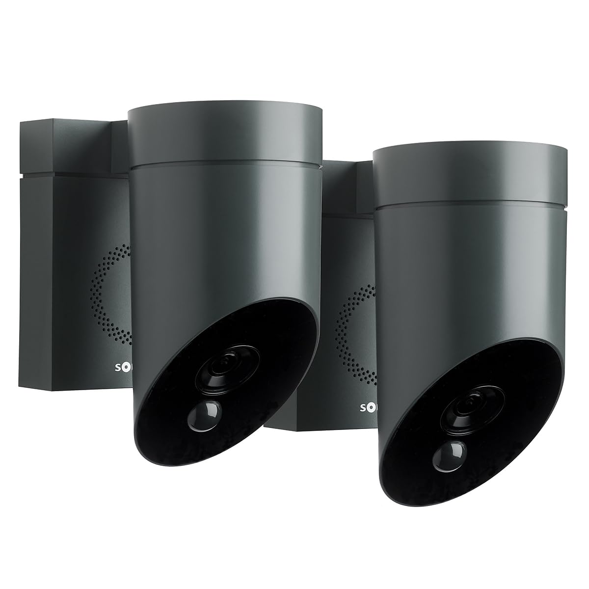 somfy 1875341 - Pack de 2 cámaras al Aire Libre 2 Grises, cámaras con detección de Movimiento Inteligente, Sirena integrada de 110 DB, conexión Posible en una luminaria existente, imágenes Full HD