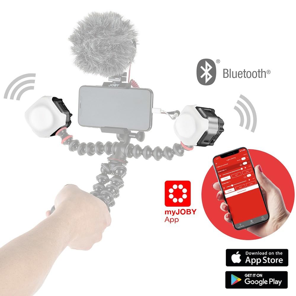 JOBY Beamo LED Light for Smartphone and Mirrorless Camera - Compact, Wireless Charging, Bluetooth, Waterproof, for Vlogging, Photo and Video Content Creation, JB01579-BWW