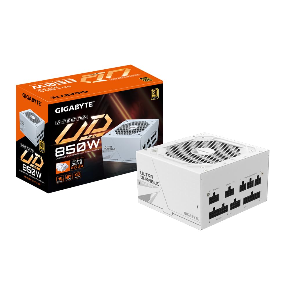 GIGABYTE UD850GM PG5W Fuente de Alimentación - PCIe 5.0, 80 Plus Gold, Diseño Totalmente Modular, Ventilador de 120 mm, Compatible con ATX 3.0, Enchufe EU