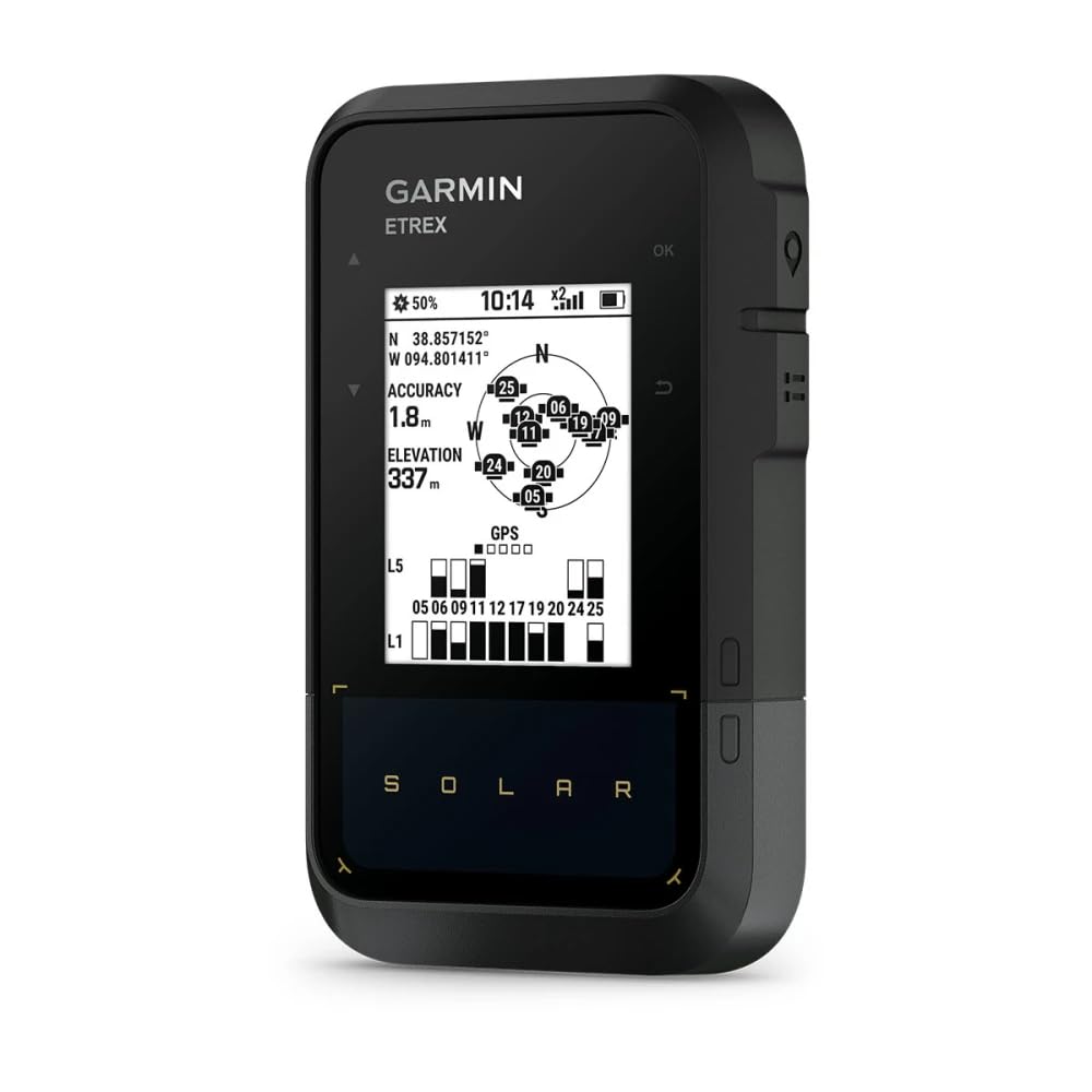 Garmin eTrex Solar, GPS de Mano con Carga Solar, Pantalla 2,2'', Diseño Robusto, Brujula Digital, GPS Multibanda y duración ilimitada de la batería