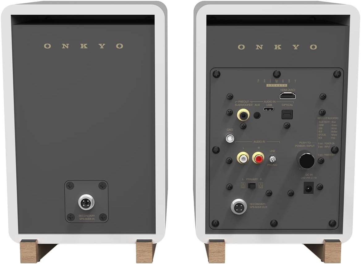 ONKYO Creator Series GX-30ARC Powered Speakers, White - 4" woofer, HDMI ARC, USB/C, Line/Phono, Optical Ports, Bluetooth 5.3 Audio connectivity