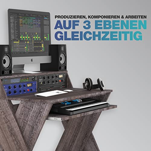 Glorious Sound Desk Compact Walnut - Estación de trabajo de estudio compacta de diseño inteligente con amplia superficie de trabajo, bandeja para teclado extraíble