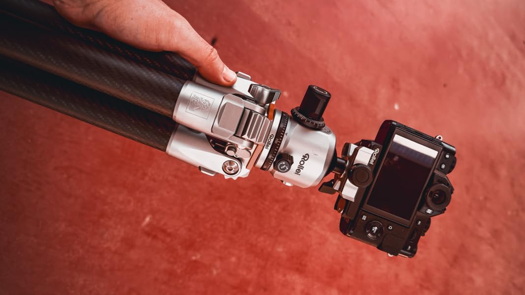 Rollei Trípode de Carbono Lion Rock Pro con Cabezal de trípode – Ultraligero, Alta Capacidad de Carga 20 kg, Altura Ajustable hasta 147,5 cm, tamaño Compacto del Paquete, Puntas Intercambiables para