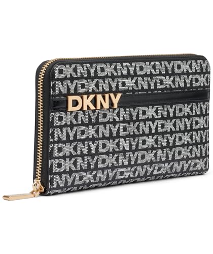 DKNY Avril Zip Around Wallet, Billfold Mujer'S, Logotipo Negro y Negro, Large