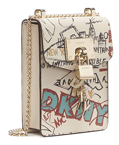 DKNY Elissa Phone Crossbody, Bolso Bandolera para Mujer, Graffiti Blanco, Talla única