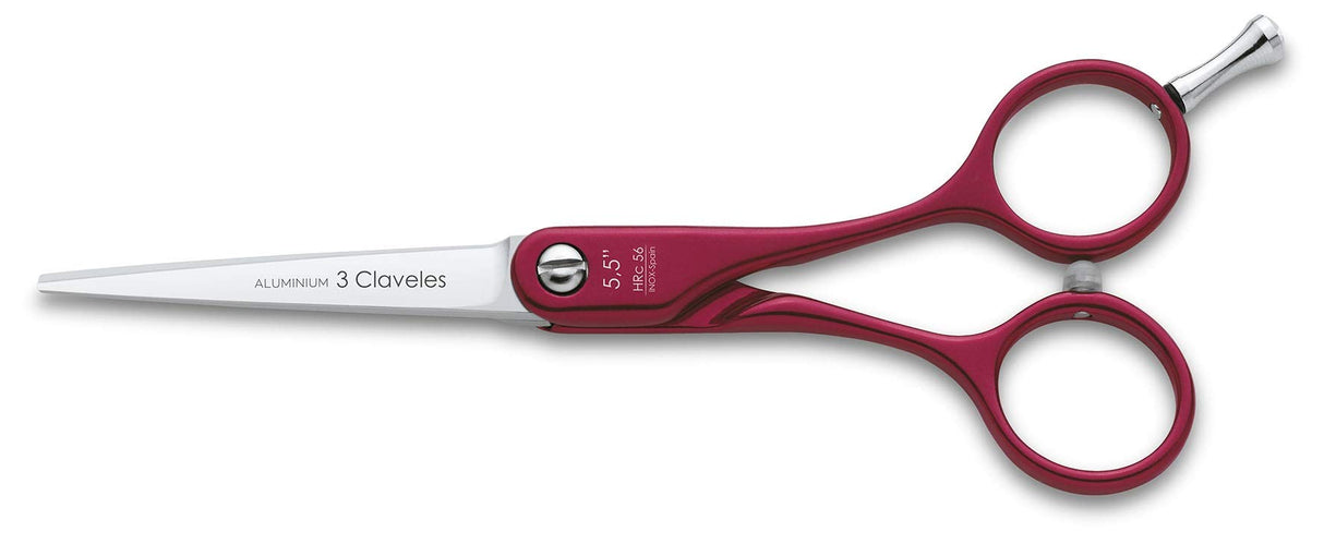 3 Claveles 2690 - Kit Peluquería De Estuche Cinturon Y Tijera Peluquero Corte Y Esculpir De 5.5", Roja
