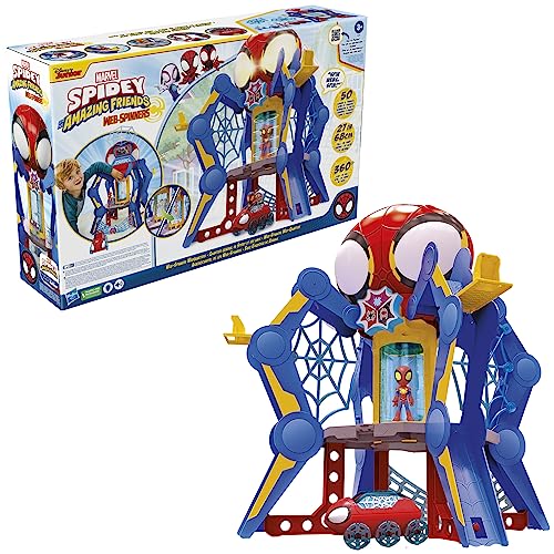 SPIDEY AND HIS AMAZING FRIENDS Marvel Aracnocuartel de los Web-Spinners - Set de Juego Infantil con Figura de Spidey, vehículo y Accesorios