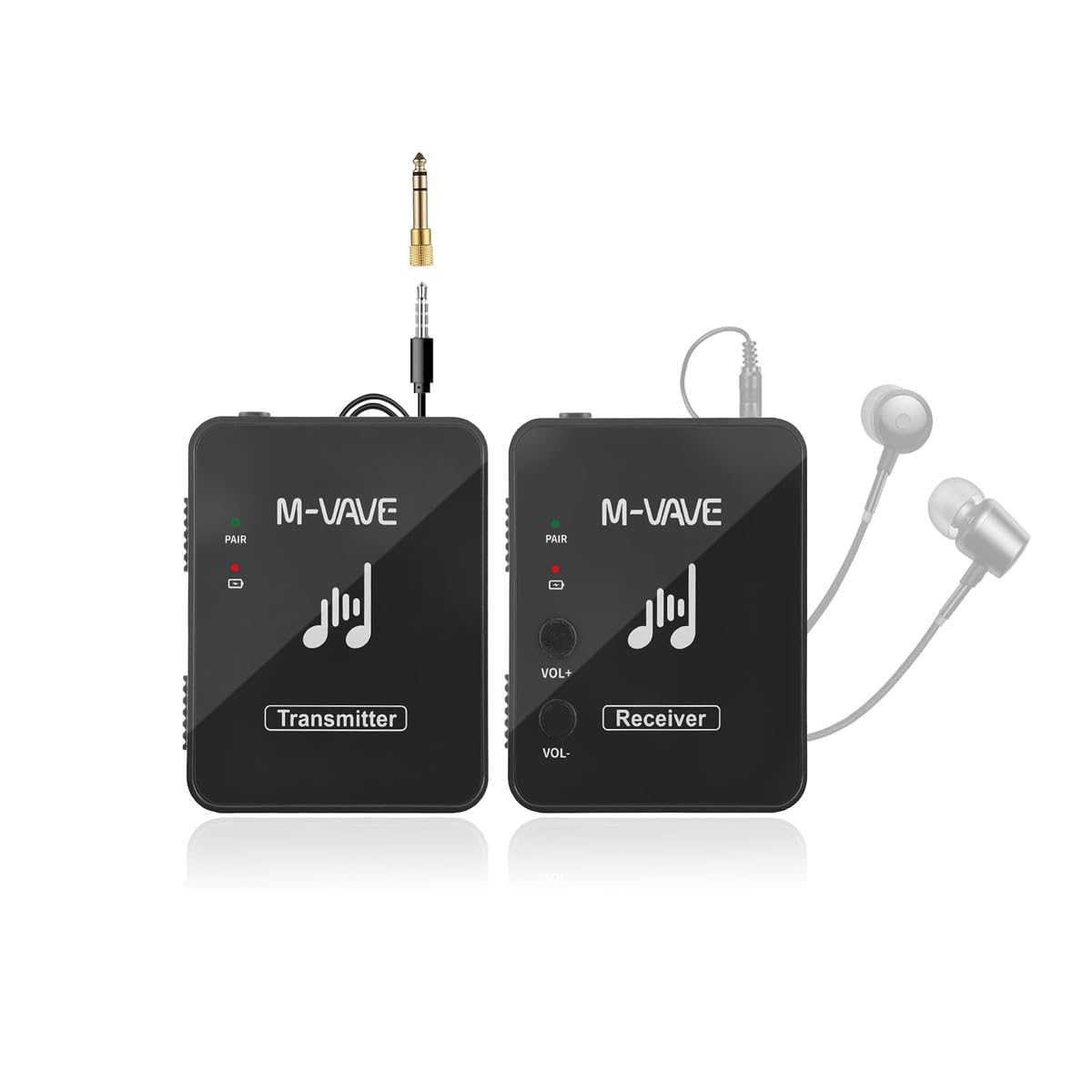 M-Vave WP9 - Sistema de monitorización intrauditivo inalámbrico, transmisor y Receptor de 2,4 GHz, diseño con Clip, Recargable por USB, Negro