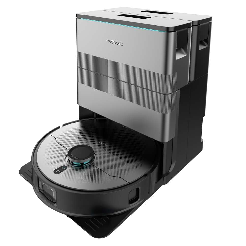 Cecotec Robot Aspirador con Base Autovaciado e IA Conga X100. Láser e Inteligencia Artificial con Cámara, Motor Succión 20000Pa, Mopas Giratorias Elevables, Cepillo Lateral y Mopa Derecha Extensibles