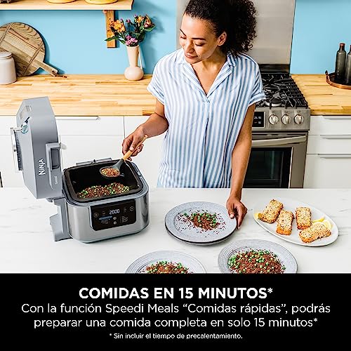 Ninja Speedi Olla rápida, Freidora de aire y Multifunción, 5,7L, comidas para 4 en 15 minutos, Freír con aire, Vapor, Parrilla, Hornar, Asar, Sellar, Cocción lenta y más, en gris, ON400EU