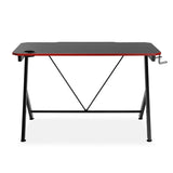 Versa Pablo Mesa Gaming para el Ordenador, Mesa para la Habitación o Estudio, Soporte Cascos y Bebida, Medidas (Al x L x An) 76 x 60 x 120 cm, Madera y Metal, Color Negro y Rojo