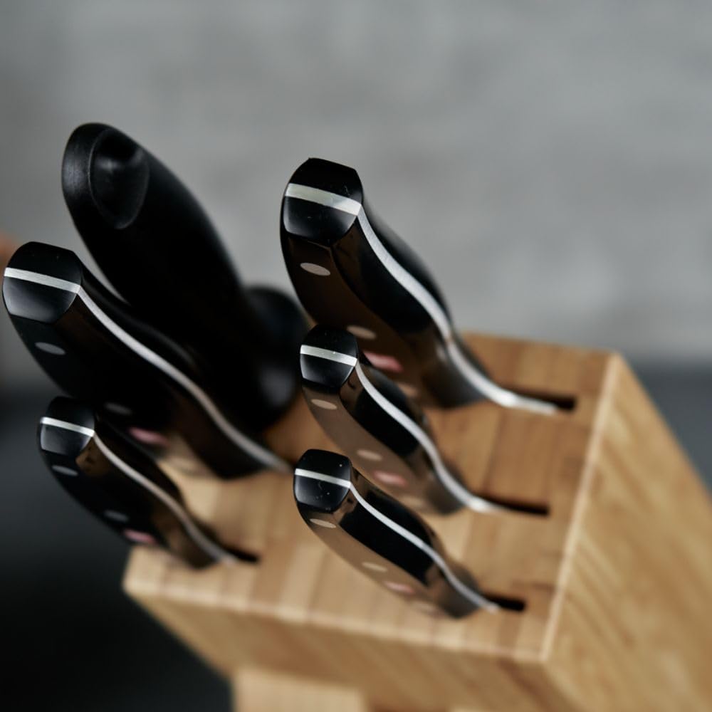 ZWILLING Bloque de cuchillos, 7 piezas, Bloque de bambú, Cuchillos con mango especial de acero inoxidable/plástico, Twin Pollux