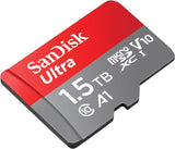 SanDisk Ultra Tarjeta Micro SDXC + adaptador SD 1.5TB (Compatibles con tabletas y móviles Android, UHS-I, hasta 150 MB/s, Video Full HDD, Clase A1 de rendimiento, Class 10, U1)