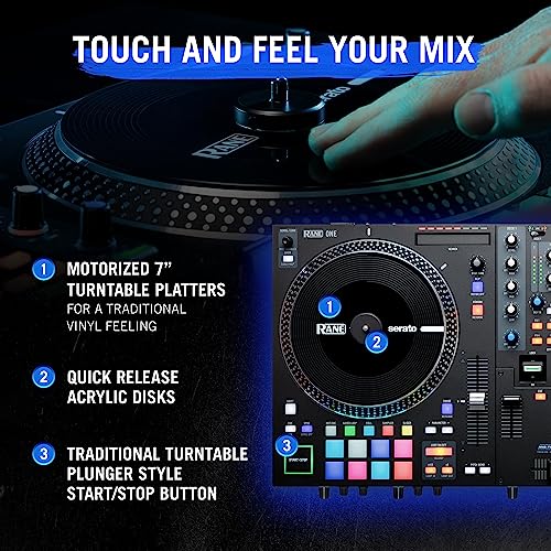 RANE ONE - Controlador DJ Profesional con Platos Motorizados de 7.2” para Serato, Mesa de Mezclas con Serato DJ Pro incluido, Efectos y 8 Pads