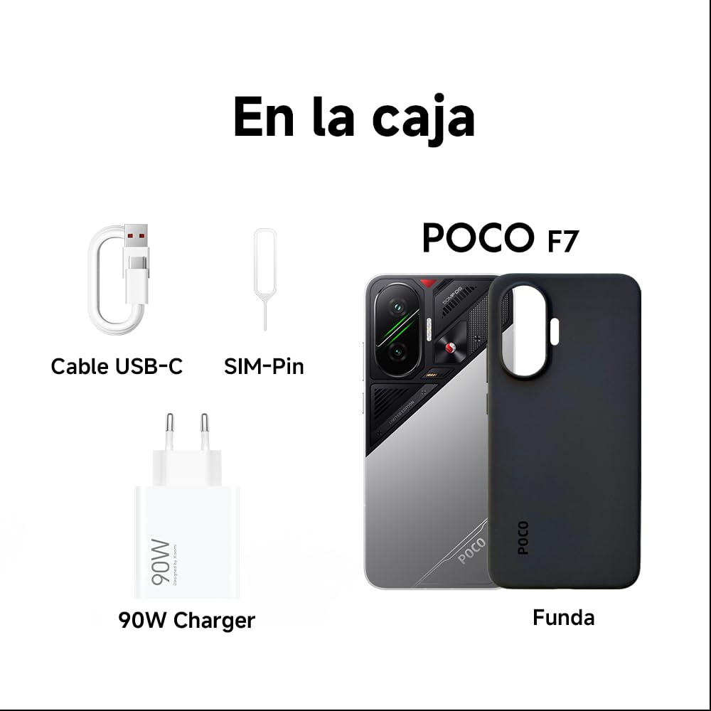 XIAOMI POCO F7 - Smartphone de 12+256GB, Cámara Sony de 50 MP con OIS, Pantalla AMOLED de 6,83'' 1.5K a 120Hz, Snapdragon 8s Gen 4, Hypercharge 90W, Cargador Incluido, Blanco (Versión ES)