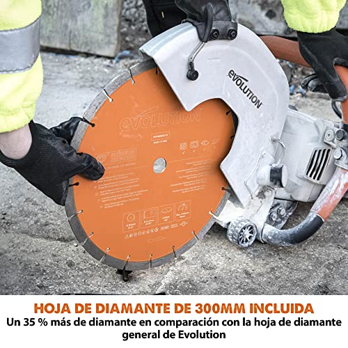 Evolution Power Tools - Sierra para hormigón de 300 mm R300DCT+ motor de 2400 W, sin gasolina, corte de 115 mm, incl. hoja de diamante prémium, tronzadora
