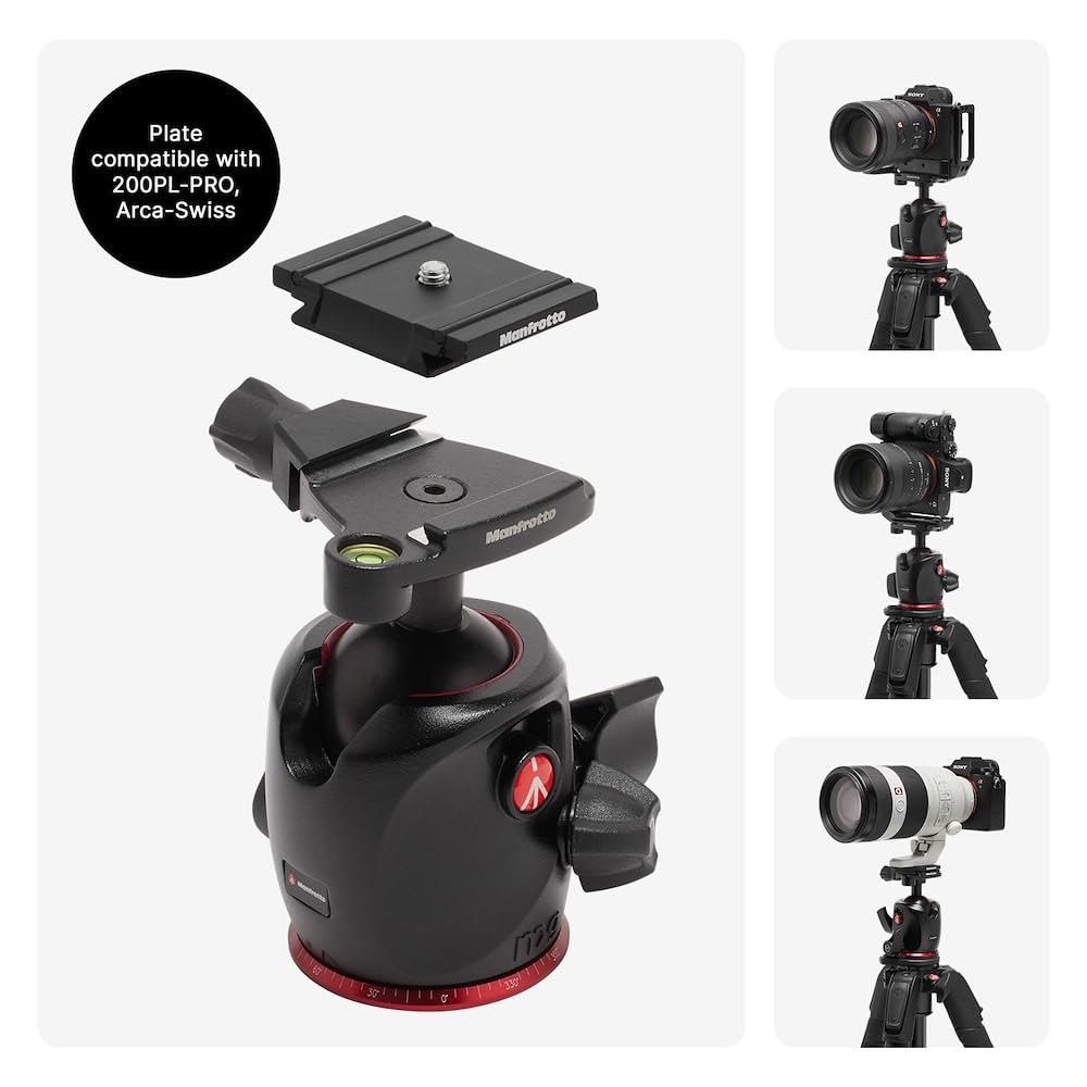 Manfrotto 055XPRO AS, Trípode para Cámara, Fibra de Carbono 4 Secciones, Kit con Rótula XPRO, Columna 90 Grados, Carga 15kg, Arca-Swiss, para DSLR/Sin Espejo, Trípode Fotográfico Profesional