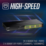 TRENDnet TPE-TG240G Conmutador Gigabit PoE+ de 24 Puertos, 24 Puertos Gigabit PoE+, presupuesto de alimentación de 370 W, Capacidad de conmutación de 48 GB/s, Kit de Montaje en Rack Incluido,