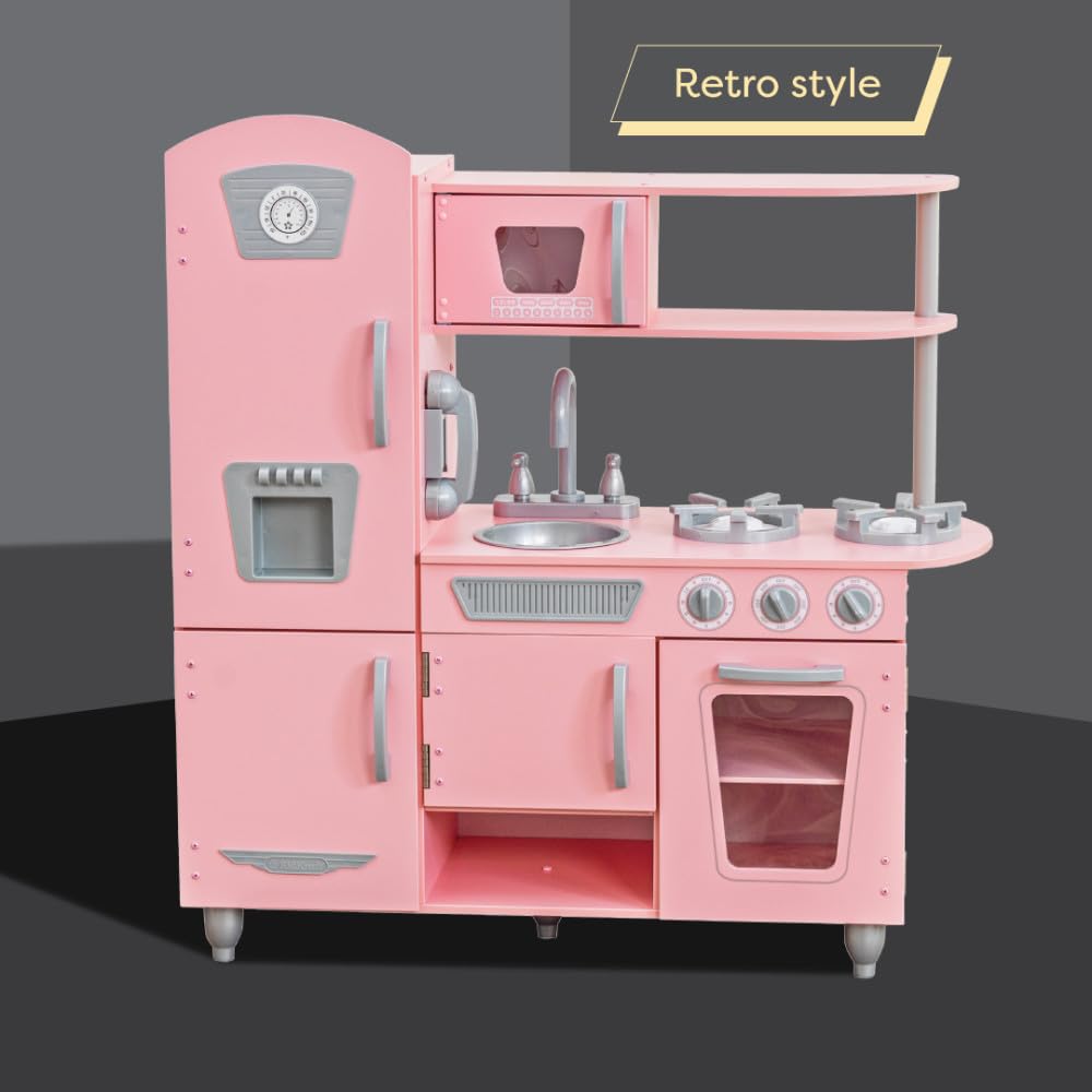 KidKraft Cocina de Juguete Rosa Vintage de Madera para niños con teléfono de Juguete y Nevera Vintage, Cocina Infantil, Juguetes niños 3+ años (53179)