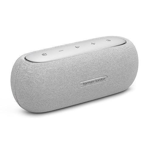 Harman Kardon Luna, Altavoz portátil, Resistente al Agua y al Polvo, con diseño Elegante, tecnología Bluetooth, Puerto USB y duración de batería de hasta 12 hrs, Gris