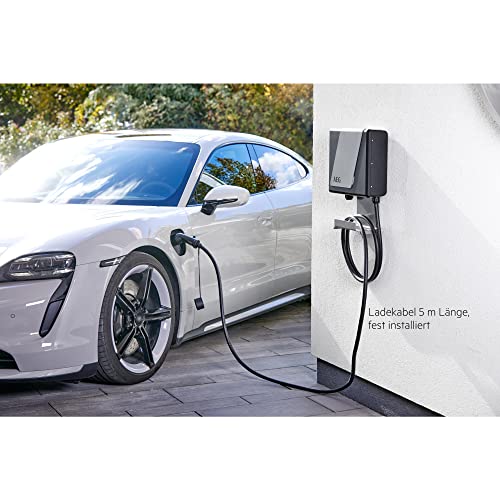 AEG Wallbox WB 22 FI - Estación de Carga para Coche eléctrico o híbrido, 22 kW, 400 V, con Interruptor FI Tipo B, 3 Fases, Cable de Carga de 5 m, Tipo 2 enchufes, IP 45, indicador LED de Estado