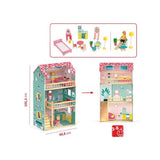 Janod - Happy Day - Casa de Muñecas en Madera, 3 Plantas y 12 Accesorios Incluidos, Juego de Imitación, Desarrollo de La Imaginación - Desde Los 3 Años, J06580