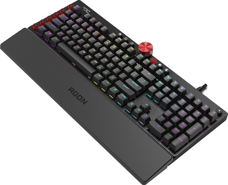 AOC AGON AKG700 Teclado de gaming - Teclado para PC con distribución en alemán e interruptores Cherry MX Red, Anti-Ghosting, N-Key Rollover y software programable AOC G-Tools, negro