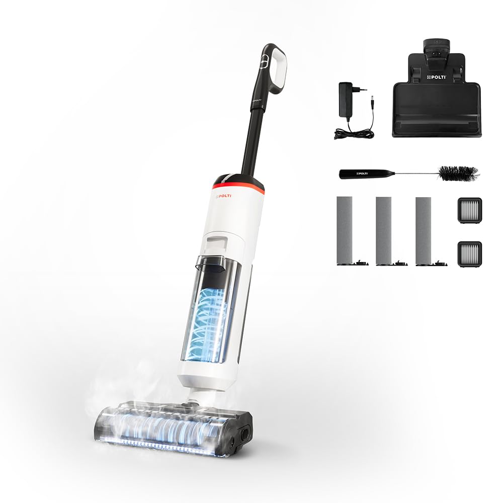 Polti Rollysteam WD50C Fregona de Suelos Sin Cable con Función de Vapor y Aspiración, 450 W, Limpieza Completa en una Sola Pasada, Autolimpieza, Blanco