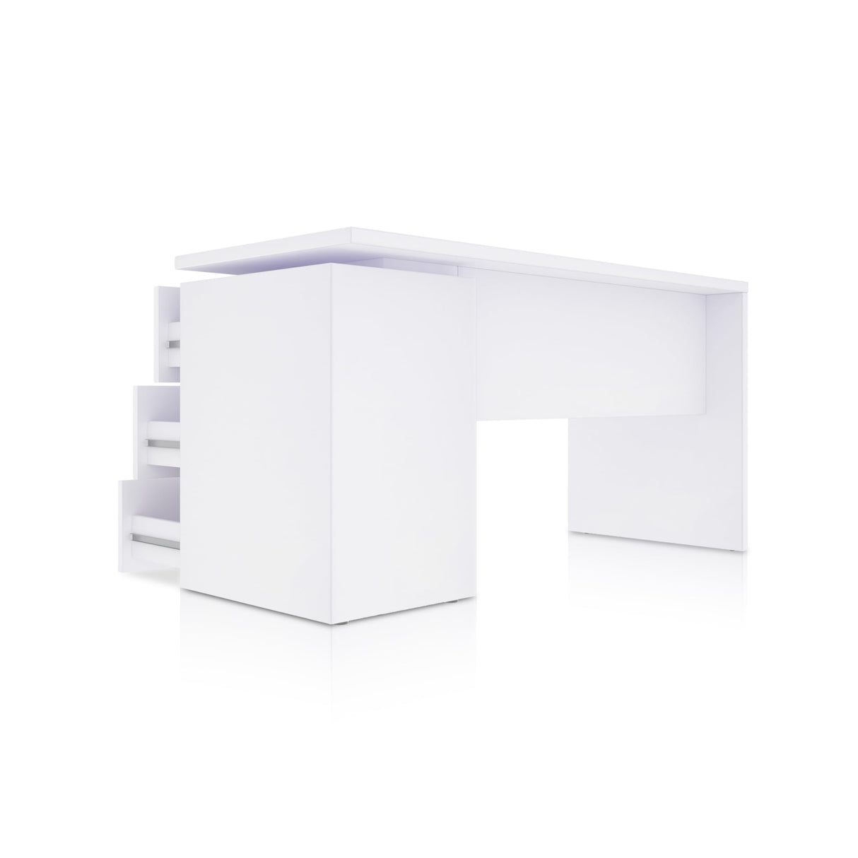 duehome | Mesa de Despacho 3 Cajones, Escritorio, Modelo Sasha, Acabado en Color Blanco Artik, Medidas: 138 (Ancho) x 60 cm (Fondo) x 74 (Alto)