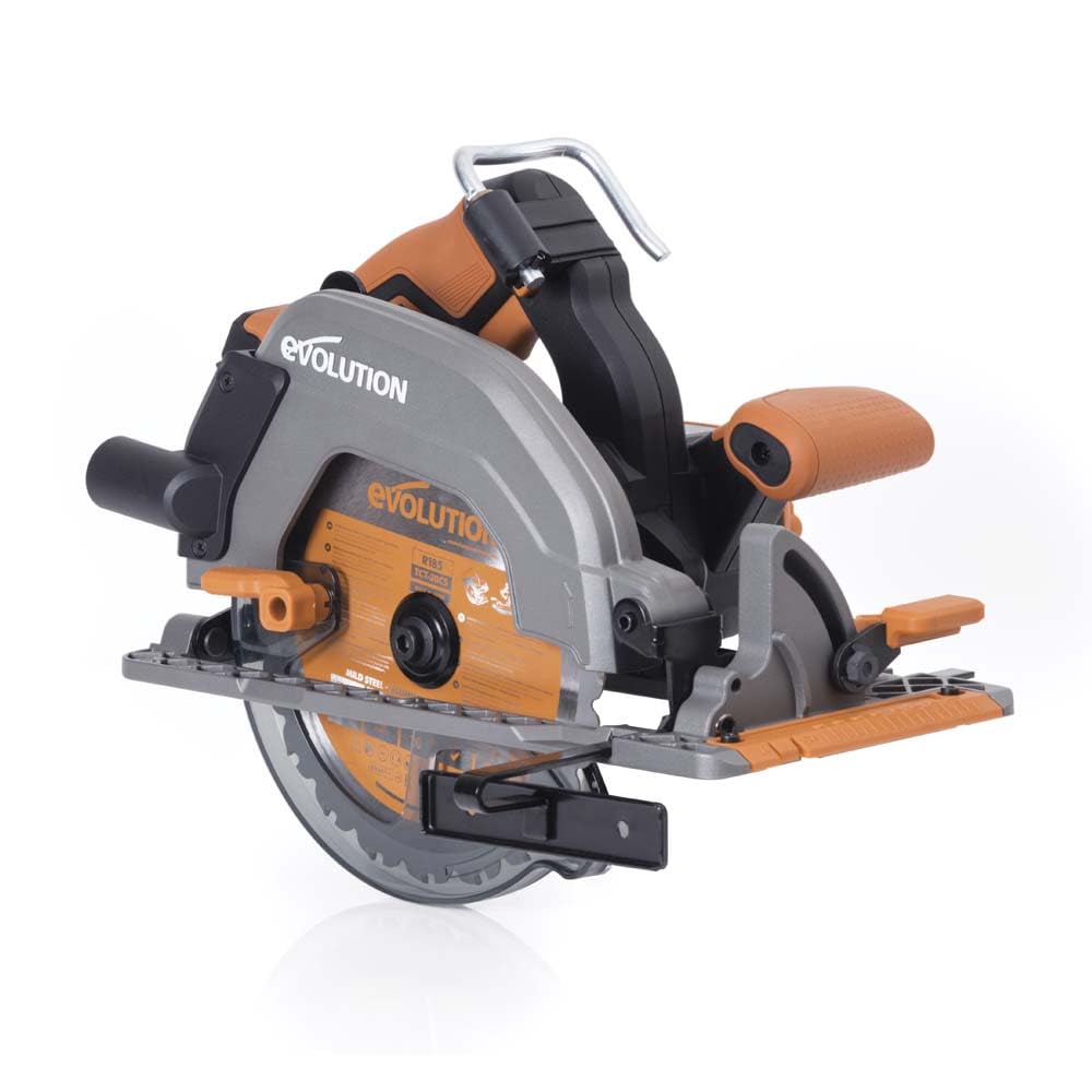 Evolution Power Tools R185CCS-Li Sierra circular sin cable y sin escobillas 18v Li-Ion Incluye hoja TCT Multi-Material, Corta Madera, Metal, Plástico y Más, Guía Incluida, Batería No Incluida, 185mm