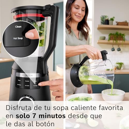Bosch, batidora de vaso MMB6652B, VitaPower Serie 6, motor de 1800 vatios, velocidad del motor de hasta 45.000 rpm, 6 programas automáticos, jarra batidora Tritan, negro