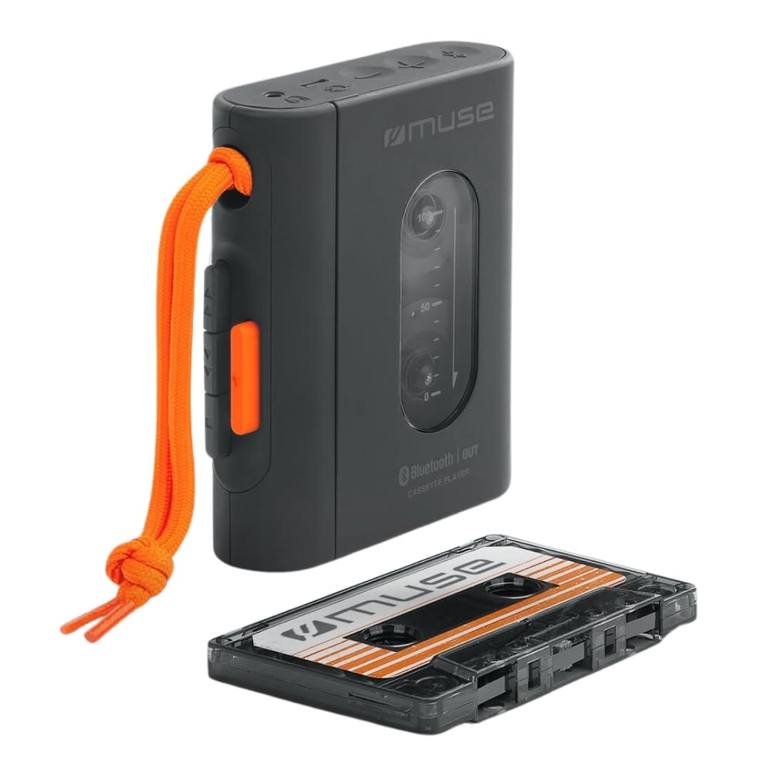 MUSE M132WM. Reproductor de Cassette con Semi-Auto Stop. Bateria Recargable, Bluetooth out, Conector de Auriculares, Carga con Cable USB-C.