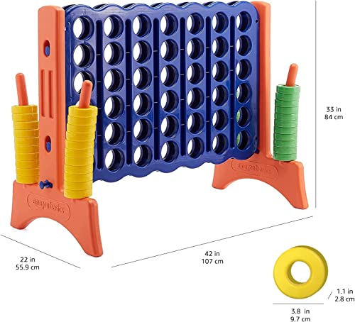Amazon Basics Junior Juego de 4 en raya, sin BPA, gigante, prémium, plástico, para niños y adultos, con bolsa, regalo ideal, variedad de colores, Azul, Amarillo, Rojo, Verde, Grande
