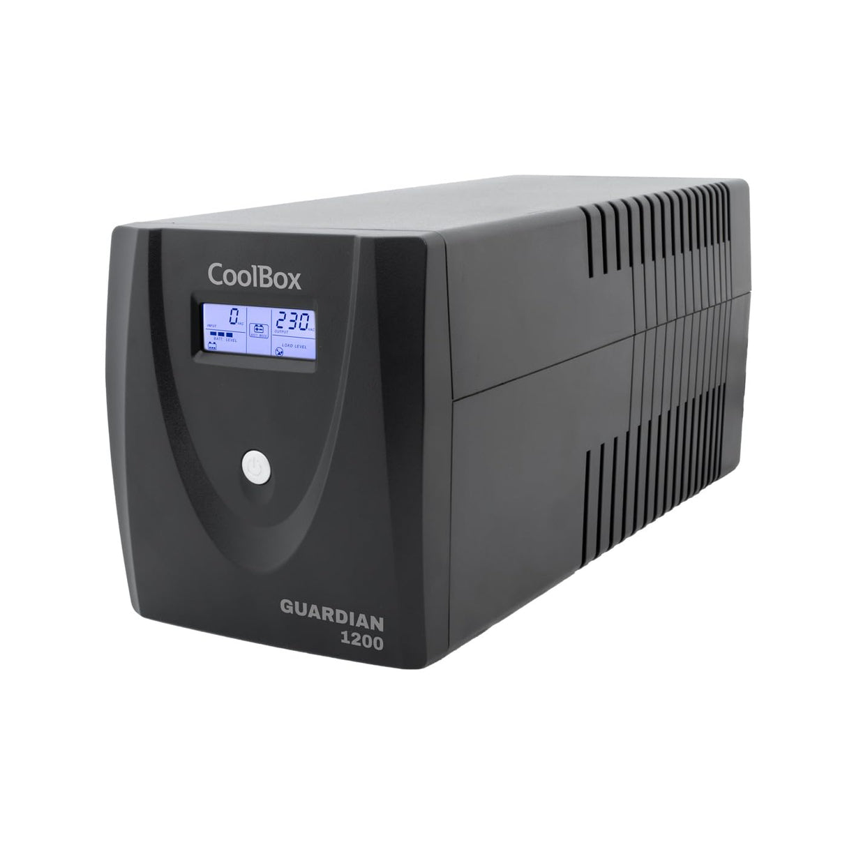 CoolBox GUARDIAN3 SAI 1200VA Sistema de Alimentación Ininterrumpida UPS 1200A/720W con Pantalla LCD, Alarmas Indicadoras, 4 Tomas Schuko 1 Puerto USB, 2 Puertos RJ-45 (In & out), Software de Control